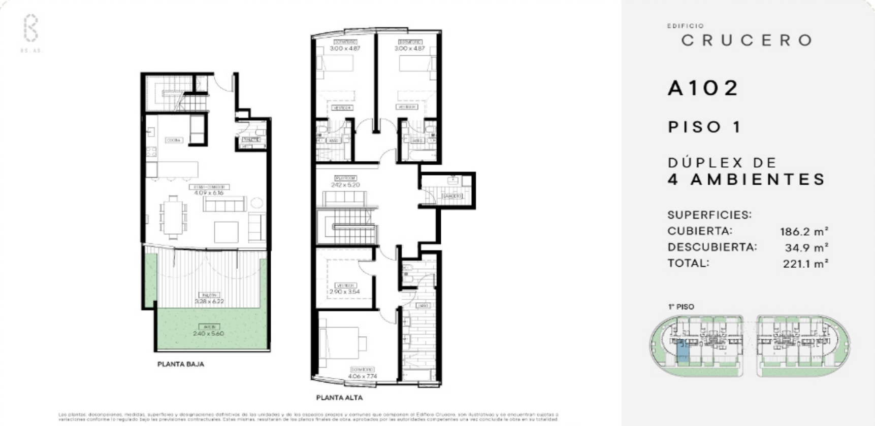 Plano de Dúplex de 4 ambientes con jardín